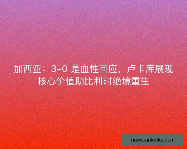 加西亚：3-0 是血性回应，卢卡库展现核心价值助比利时绝境重生